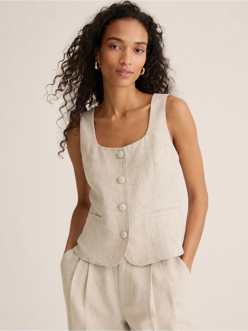 J Crew Scoopneck Linen Vest in Natural Flax NEW Size 4 BZ393 Minimalist Preppy